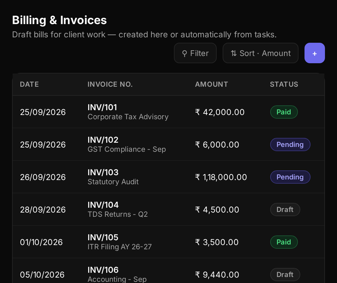 TaxExperts Billing screen