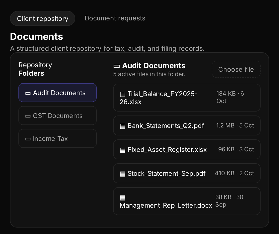 TaxExperts Document requests screen