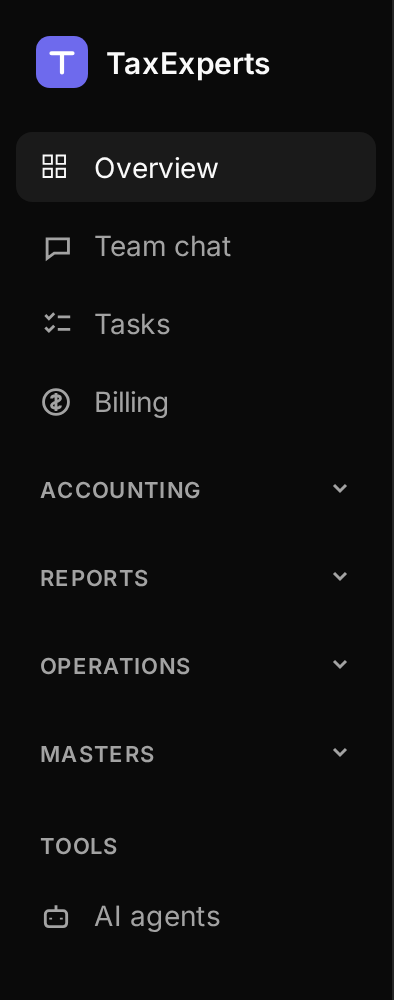 TaxExperts sidebar navigation